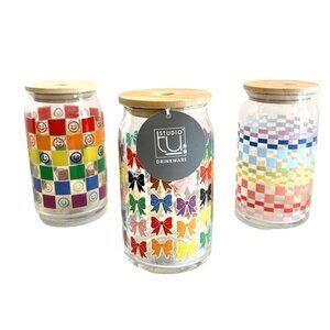 Sheffield Home Be You LGBTQ Pride Rainbow Collection 3 Glass Tumblers Wood Lids